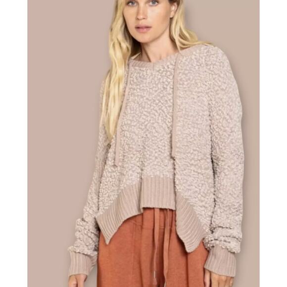 POL Sweaters - Pol Hooded Sweater Womens Large Beige Textured Chunky Oversized Boho